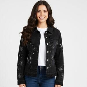 Urbantribe Women's Embroidered, Beaded Jean Jacket Size Small Rhinestones Bling!